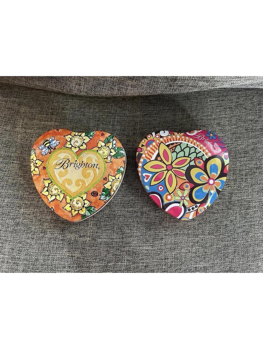 Brighton Heart Shaped Tins Lot of 2 Jewelry Trinket Boxes Collectible Empty